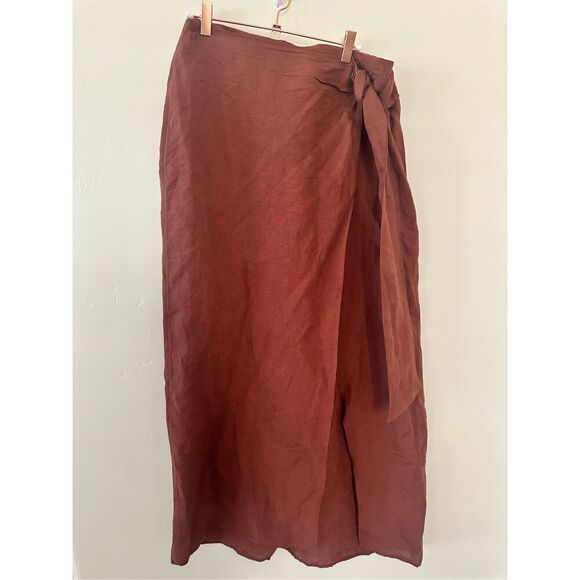 Anthropologie Brown Linen Blend Wrap Style Maxi Skirt Size Medium - Picture 3 of 6